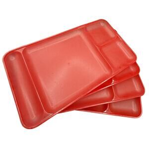 🍽️ Tupperware Red 4 Compartment Lunch Trays Set of 4 Vintage Picnic Retro